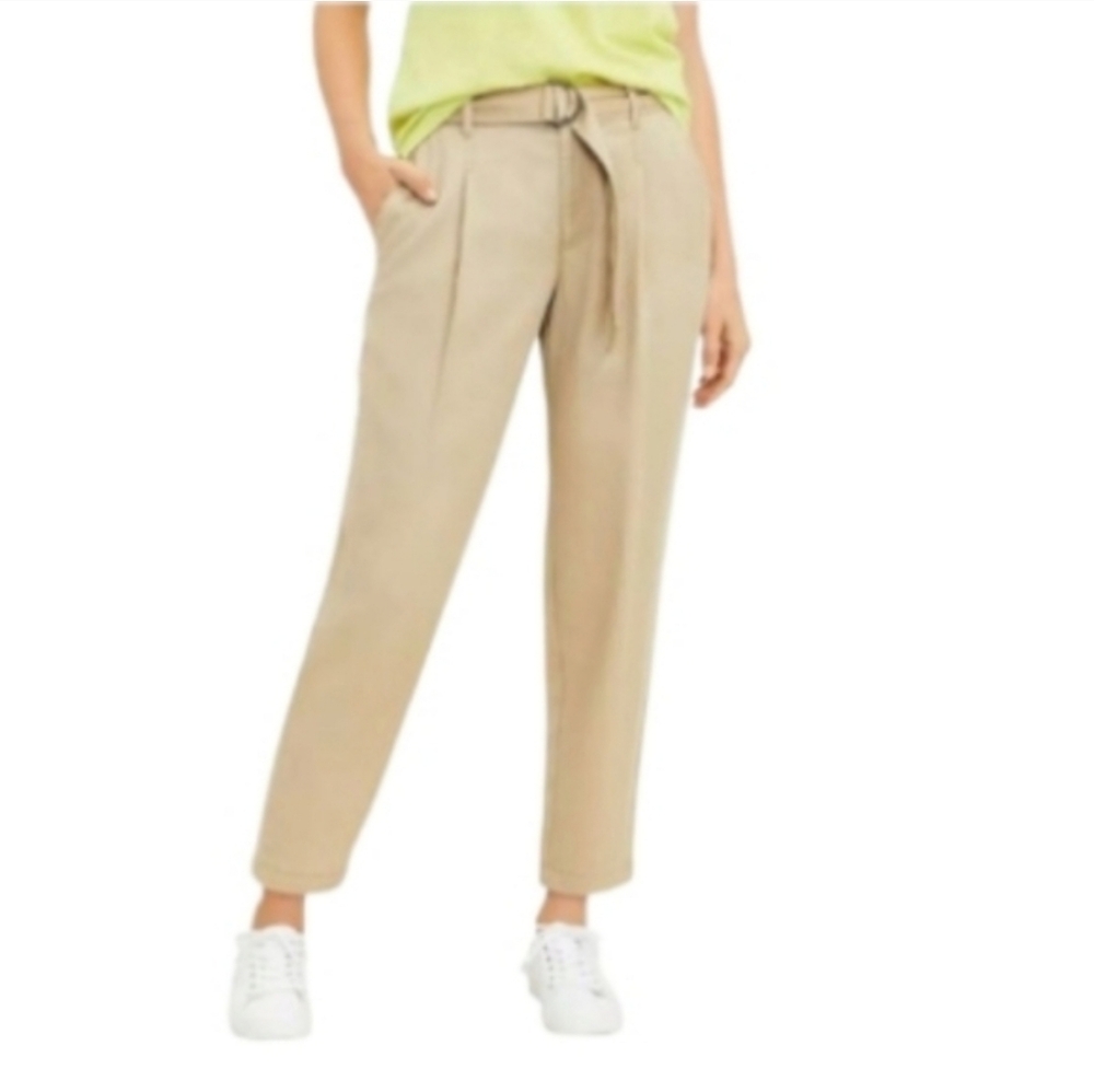 NWT Ann Taylor LOFT Khaki Beige‎ Belted Relaxed Emory Taper Ankle Pant (LT) #711